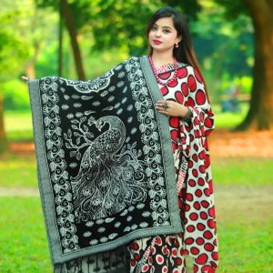 Black Viscose Printed Shawl
